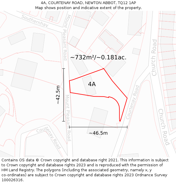 4A, COURTENAY ROAD, NEWTON ABBOT, TQ12 1AP: Plot and title map