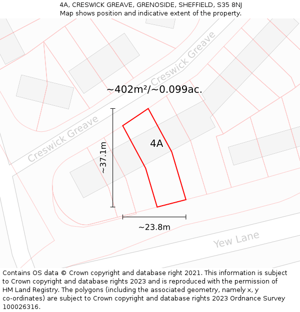 4A, CRESWICK GREAVE, GRENOSIDE, SHEFFIELD, S35 8NJ: Plot and title map