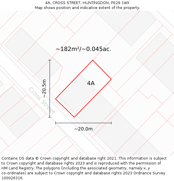4A, CROSS STREET, HUNTINGDON, PE29 1WX: Plot and title map