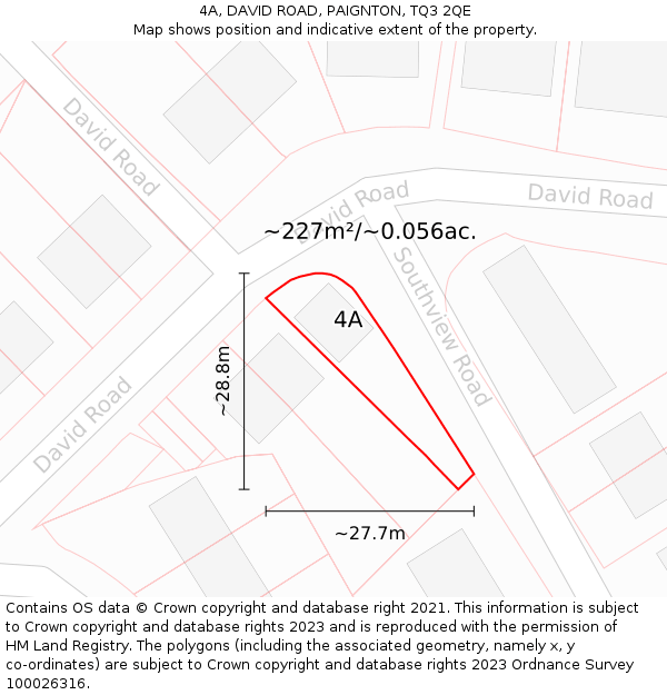 4A, DAVID ROAD, PAIGNTON, TQ3 2QE: Plot and title map