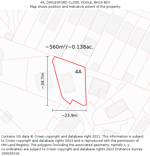 4A, DAYLESFORD CLOSE, POOLE, BH14 8DY: Plot and title map
