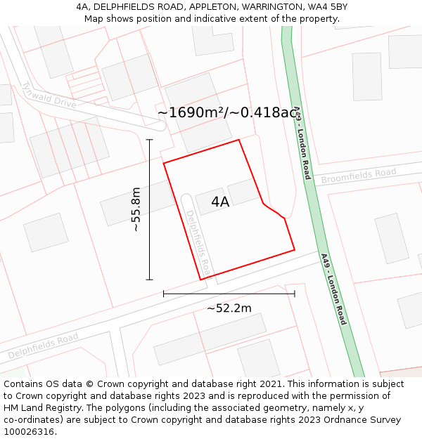 4A, DELPHFIELDS ROAD, APPLETON, WARRINGTON, WA4 5BY: Plot and title map