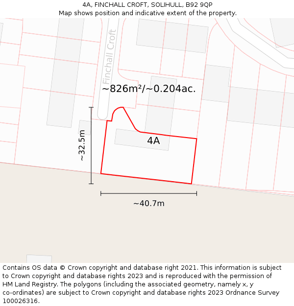 4A, FINCHALL CROFT, SOLIHULL, B92 9QP: Plot and title map