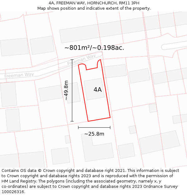 4A, FREEMAN WAY, HORNCHURCH, RM11 3PH: Plot and title map