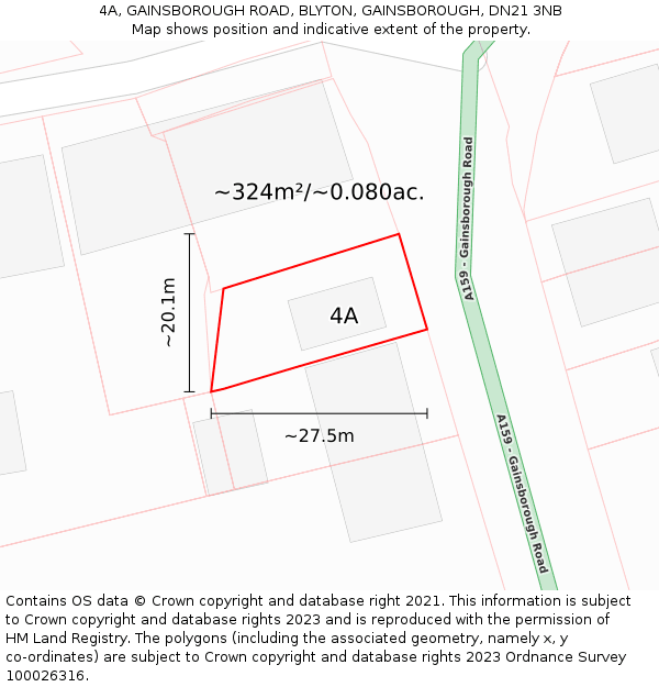 4A, GAINSBOROUGH ROAD, BLYTON, GAINSBOROUGH, DN21 3NB: Plot and title map