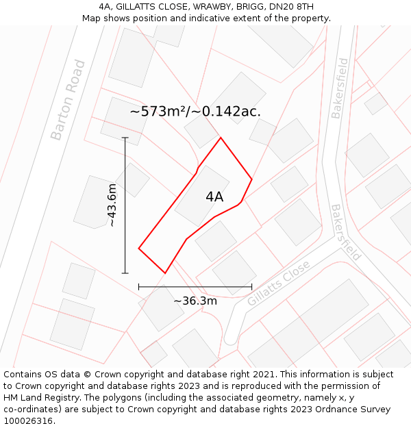 4A, GILLATTS CLOSE, WRAWBY, BRIGG, DN20 8TH: Plot and title map