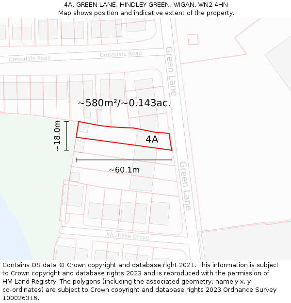 4A, GREEN LANE, HINDLEY GREEN, WIGAN, WN2 4HN: Plot and title map