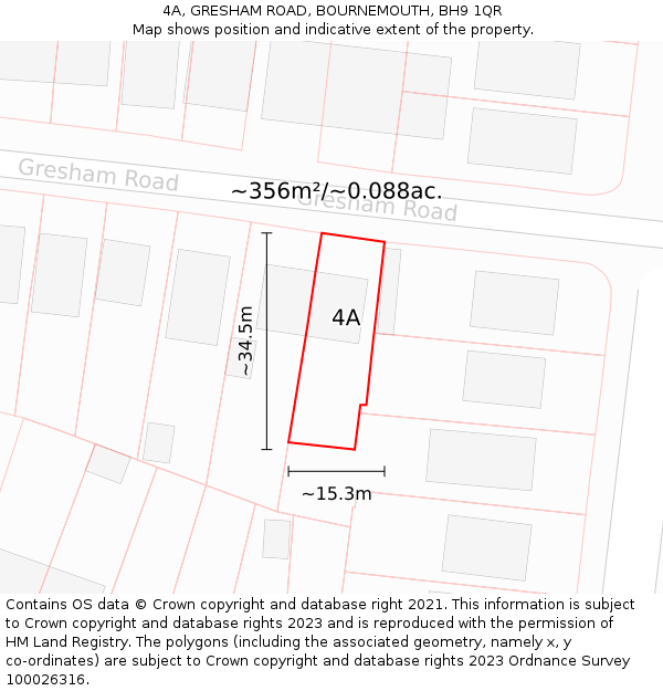 4A, GRESHAM ROAD, BOURNEMOUTH, BH9 1QR: Plot and title map
