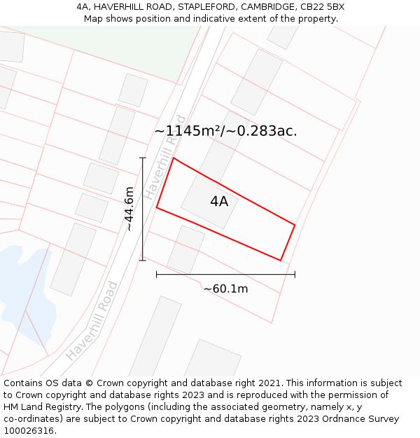4A, HAVERHILL ROAD, STAPLEFORD, CAMBRIDGE, CB22 5BX: Plot and title map