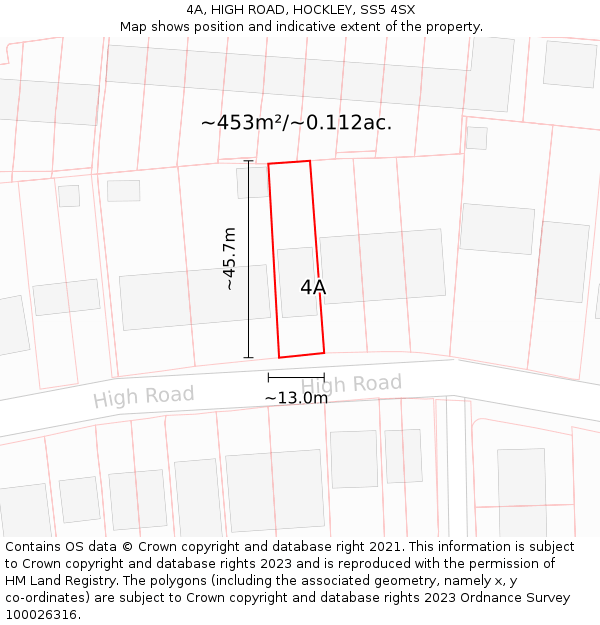 4A, HIGH ROAD, HOCKLEY, SS5 4SX: Plot and title map