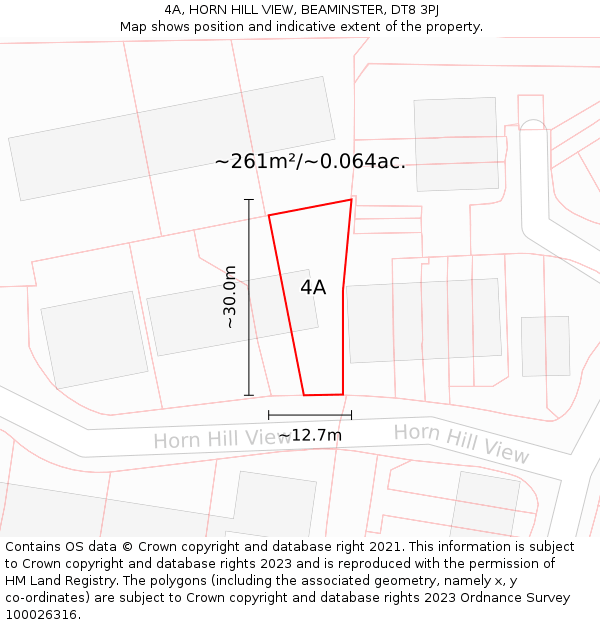 4A, HORN HILL VIEW, BEAMINSTER, DT8 3PJ: Plot and title map