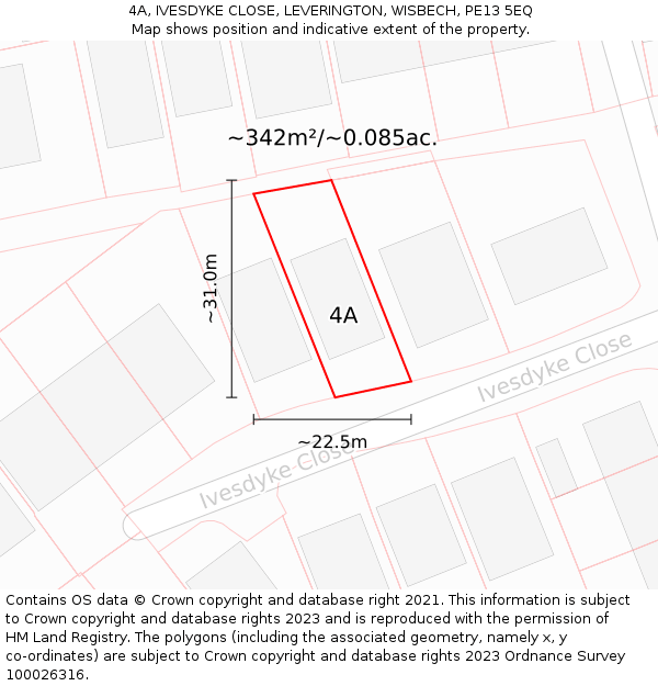 4A, IVESDYKE CLOSE, LEVERINGTON, WISBECH, PE13 5EQ: Plot and title map