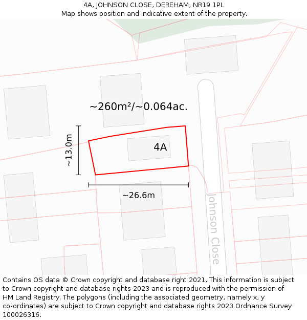 4A, JOHNSON CLOSE, DEREHAM, NR19 1PL: Plot and title map