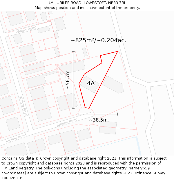 4A, JUBILEE ROAD, LOWESTOFT, NR33 7BL: Plot and title map