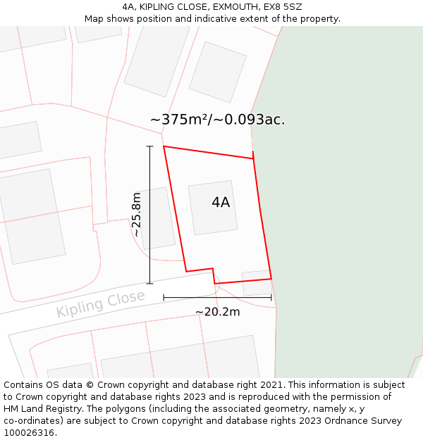 4A, KIPLING CLOSE, EXMOUTH, EX8 5SZ: Plot and title map
