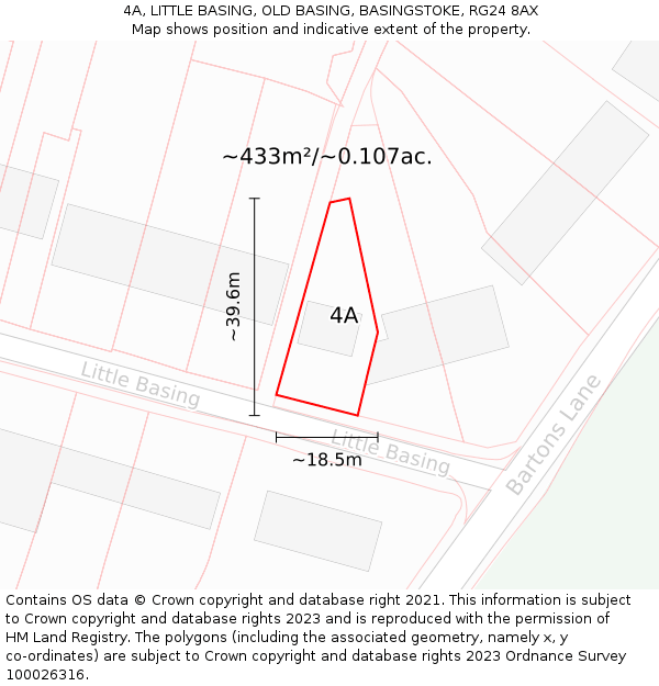 4A, LITTLE BASING, OLD BASING, BASINGSTOKE, RG24 8AX: Plot and title map