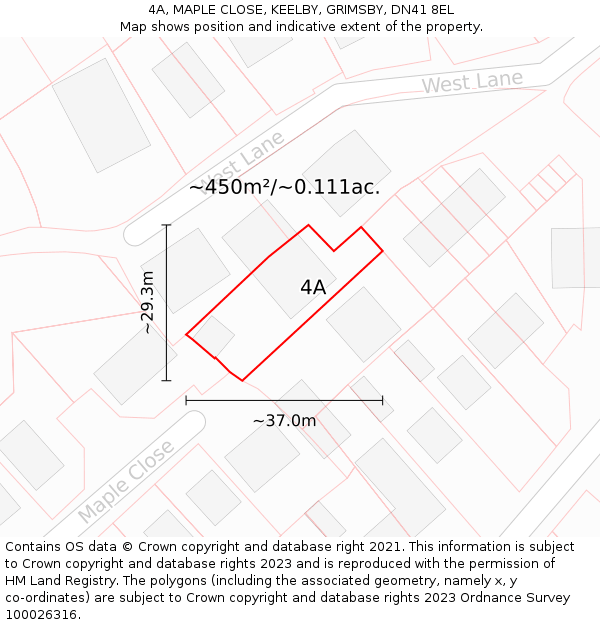 4A, MAPLE CLOSE, KEELBY, GRIMSBY, DN41 8EL: Plot and title map