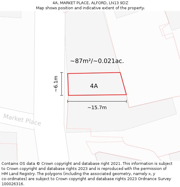 4A, MARKET PLACE, ALFORD, LN13 9DZ: Plot and title map