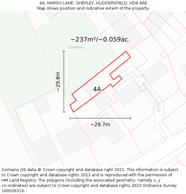 4A, MARSH LANE, SHEPLEY, HUDDERSFIELD, HD8 8AE: Plot and title map