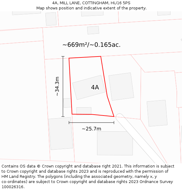 4A, MILL LANE, COTTINGHAM, HU16 5PS: Plot and title map