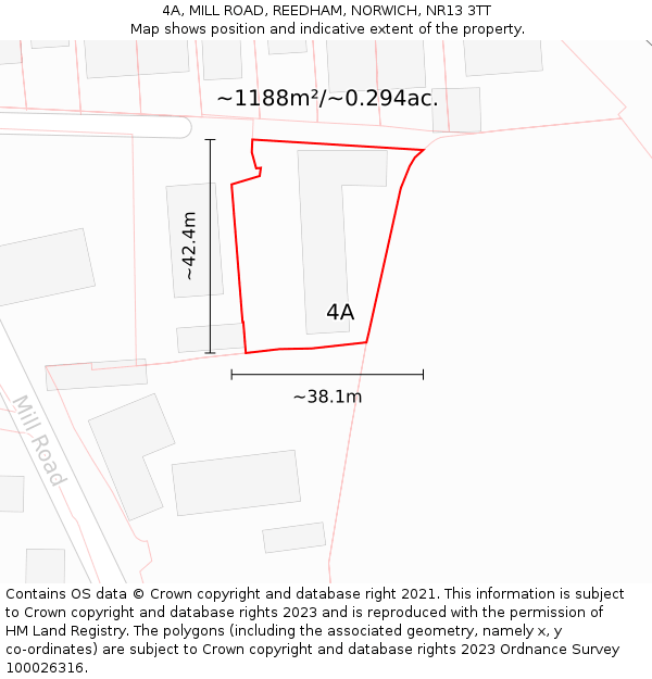 4A, MILL ROAD, REEDHAM, NORWICH, NR13 3TT: Plot and title map