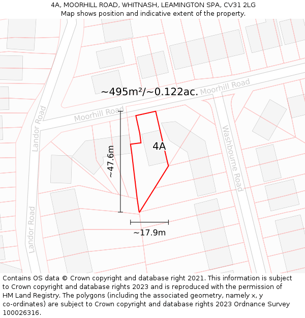 4A, MOORHILL ROAD, WHITNASH, LEAMINGTON SPA, CV31 2LG: Plot and title map