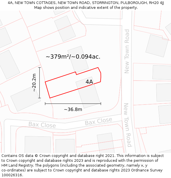 4A, NEW TOWN COTTAGES, NEW TOWN ROAD, STORRINGTON, PULBOROUGH, RH20 4JJ: Plot and title map
