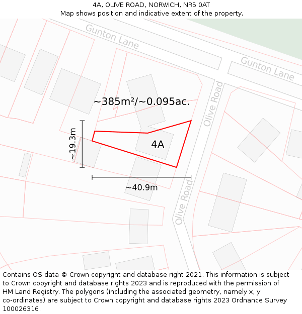 4A, OLIVE ROAD, NORWICH, NR5 0AT: Plot and title map