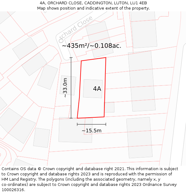4A, ORCHARD CLOSE, CADDINGTON, LUTON, LU1 4EB: Plot and title map
