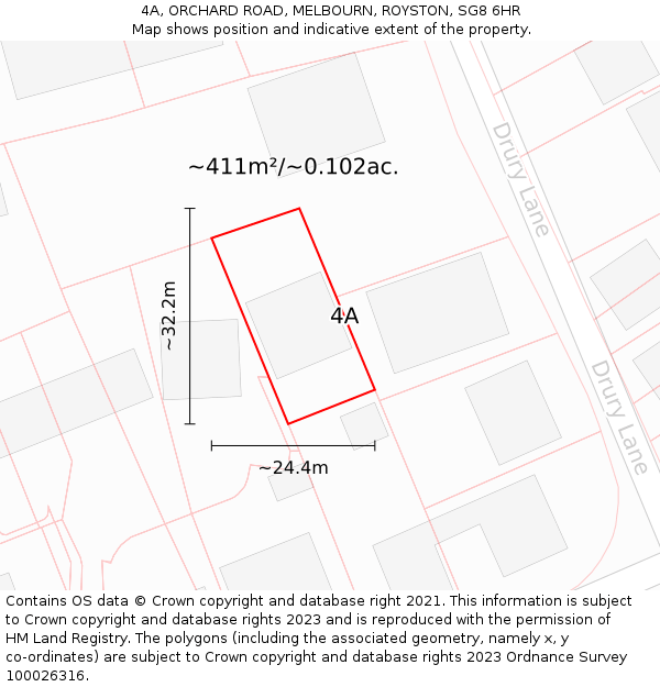 4A, ORCHARD ROAD, MELBOURN, ROYSTON, SG8 6HR: Plot and title map