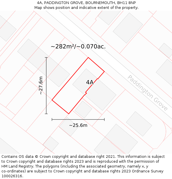 4A, PADDINGTON GROVE, BOURNEMOUTH, BH11 8NP: Plot and title map