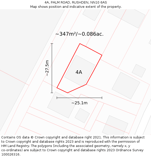4A, PALM ROAD, RUSHDEN, NN10 6AS: Plot and title map