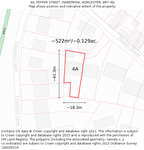4A, PEPPER STREET, INKBERROW, WORCESTER, WR7 4EJ: Plot and title map
