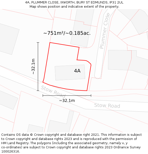 4A, PLUMMER CLOSE, IXWORTH, BURY ST EDMUNDS, IP31 2UL: Plot and title map