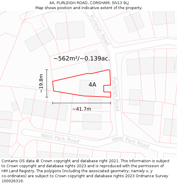 4A, PURLEIGH ROAD, CORSHAM, SN13 9LJ: Plot and title map