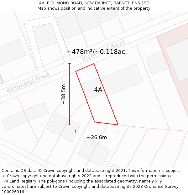 4A, RICHMOND ROAD, NEW BARNET, BARNET, EN5 1SB: Plot and title map