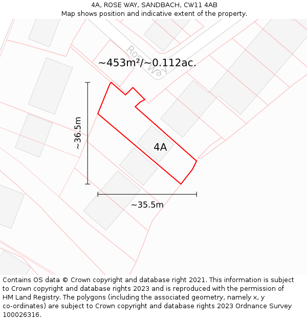 4A, ROSE WAY, SANDBACH, CW11 4AB: Plot and title map