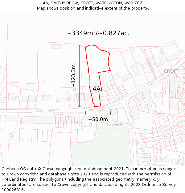 4A, SMITHY BROW, CROFT, WARRINGTON, WA3 7BZ: Plot and title map