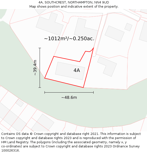 4A, SOUTHCREST, NORTHAMPTON, NN4 9UD: Plot and title map