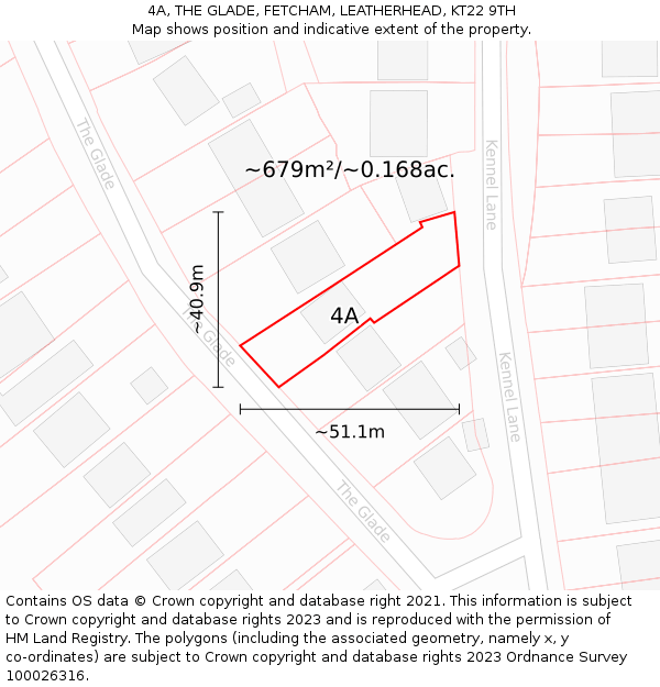 4A, THE GLADE, FETCHAM, LEATHERHEAD, KT22 9TH: Plot and title map
