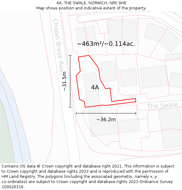 4A, THE SWALE, NORWICH, NR5 9HE: Plot and title map