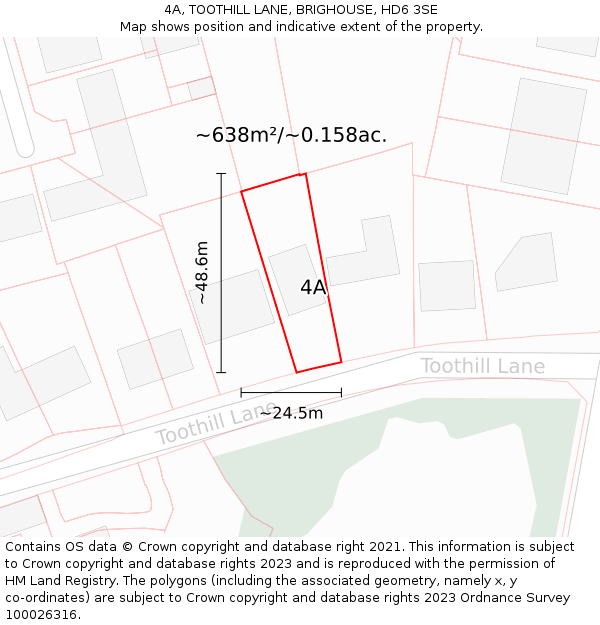 4A, TOOTHILL LANE, BRIGHOUSE, HD6 3SE: Plot and title map