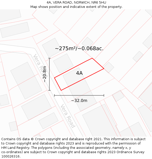 4A, VERA ROAD, NORWICH, NR6 5HU: Plot and title map
