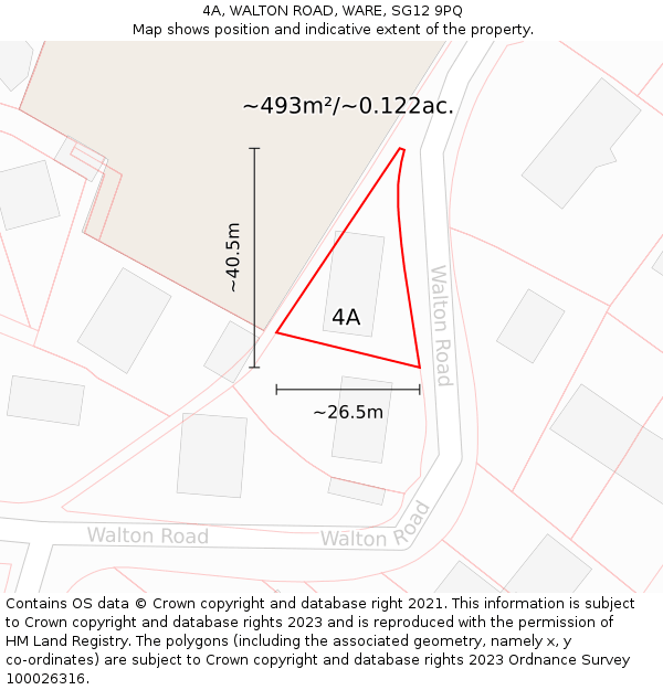 4A, WALTON ROAD, WARE, SG12 9PQ: Plot and title map