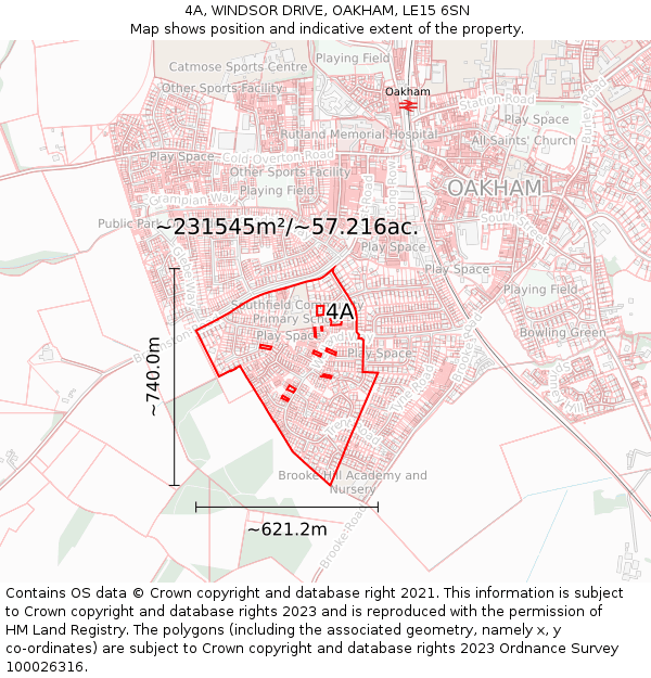 4A, WINDSOR DRIVE, OAKHAM, LE15 6SN: Plot and title map