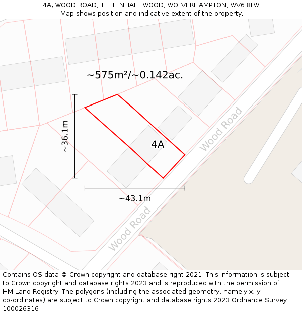 4A, WOOD ROAD, TETTENHALL WOOD, WOLVERHAMPTON, WV6 8LW: Plot and title map
