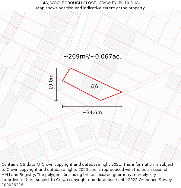 4A, WOOLBOROUGH CLOSE, CRAWLEY, RH10 8HG: Plot and title map