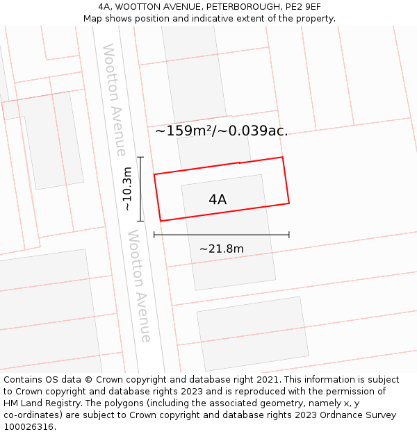 4A, WOOTTON AVENUE, PETERBOROUGH, PE2 9EF: Plot and title map