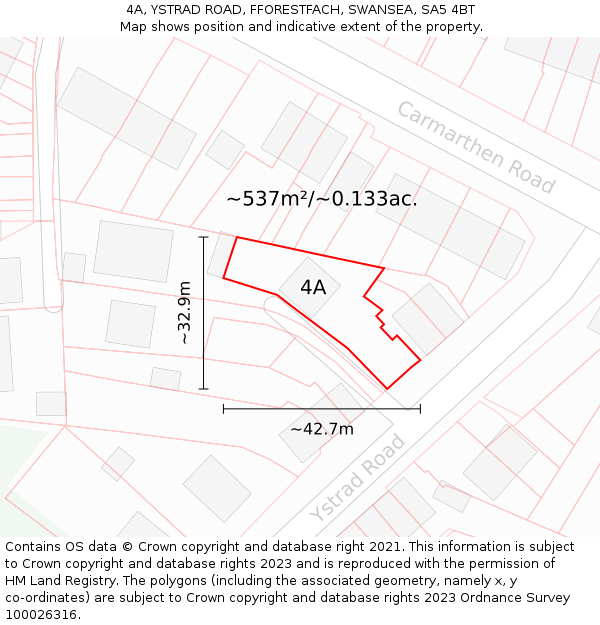 4A, YSTRAD ROAD, FFORESTFACH, SWANSEA, SA5 4BT: Plot and title map