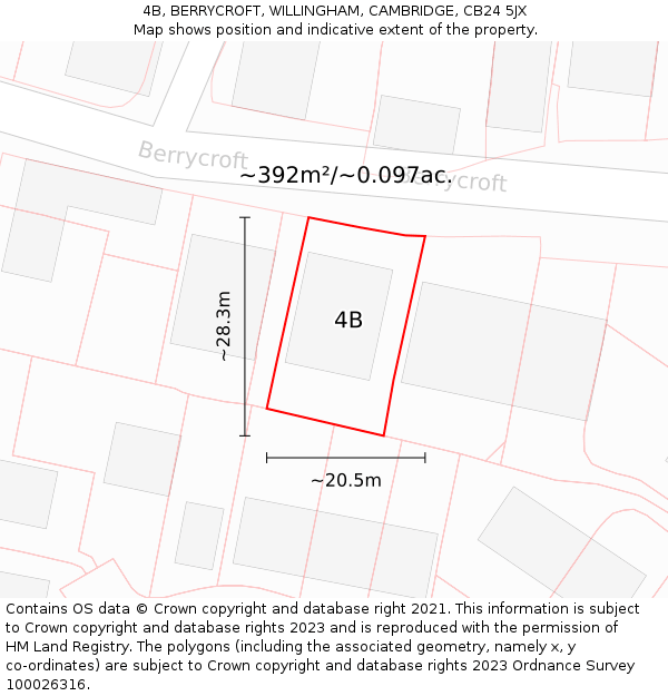 4B, BERRYCROFT, WILLINGHAM, CAMBRIDGE, CB24 5JX: Plot and title map
